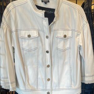 Worth ivory jean jacket ivory with black contrasting stitching.  Hardly worn S